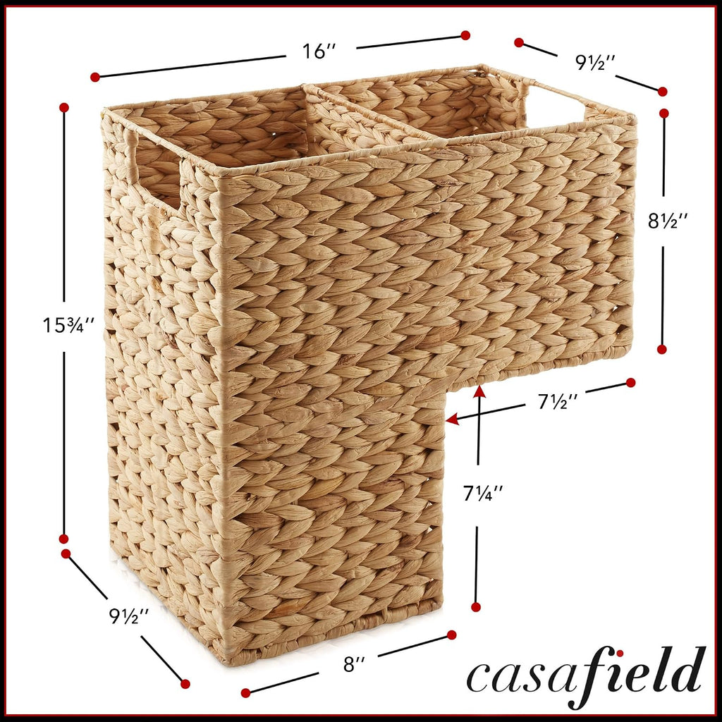 Stair Step Basket with Handles, Natural - Woven Water Hyacinth Staircase Basket Storage Bin Organizer