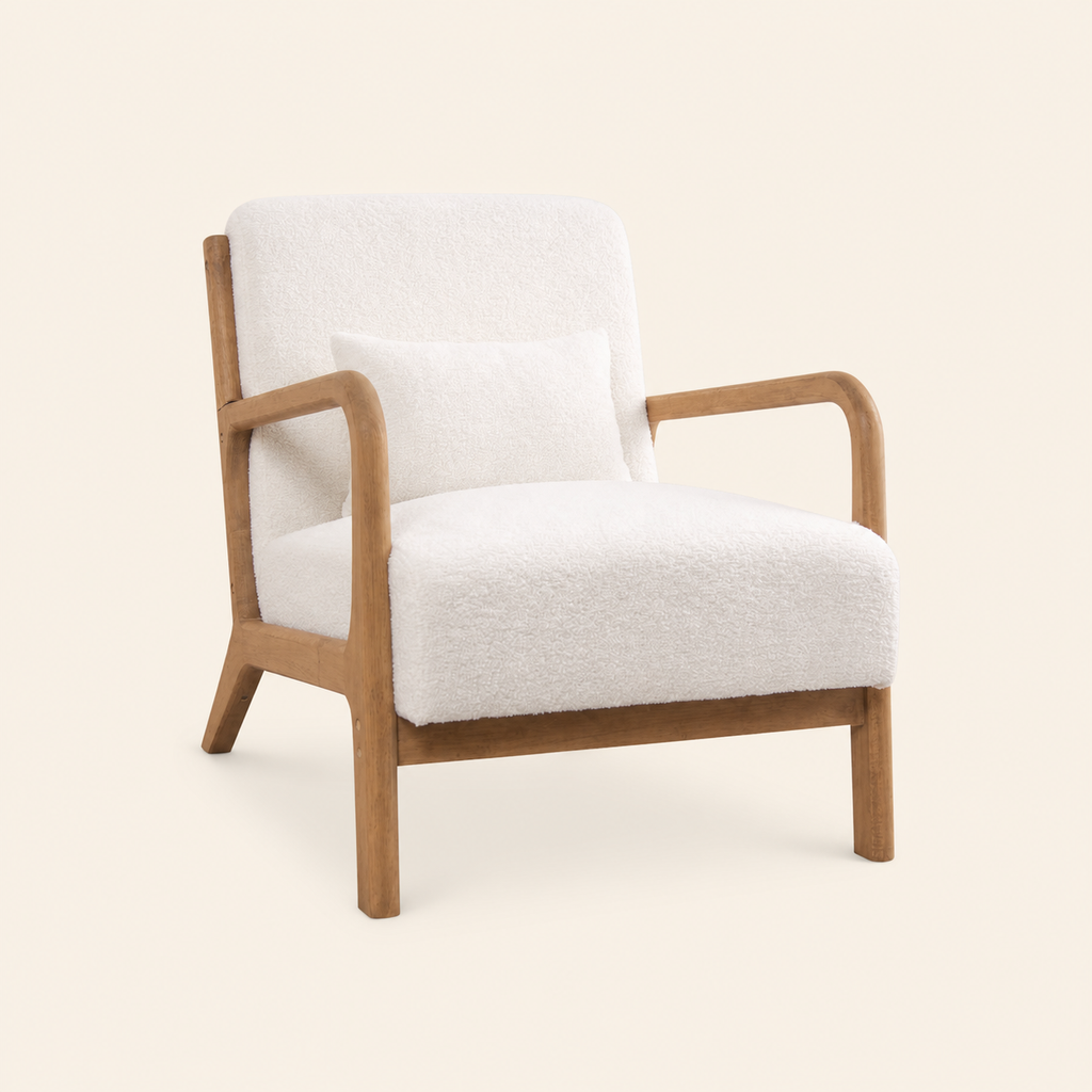 Ivory Textured Accent Chair with Solid Wood Frame