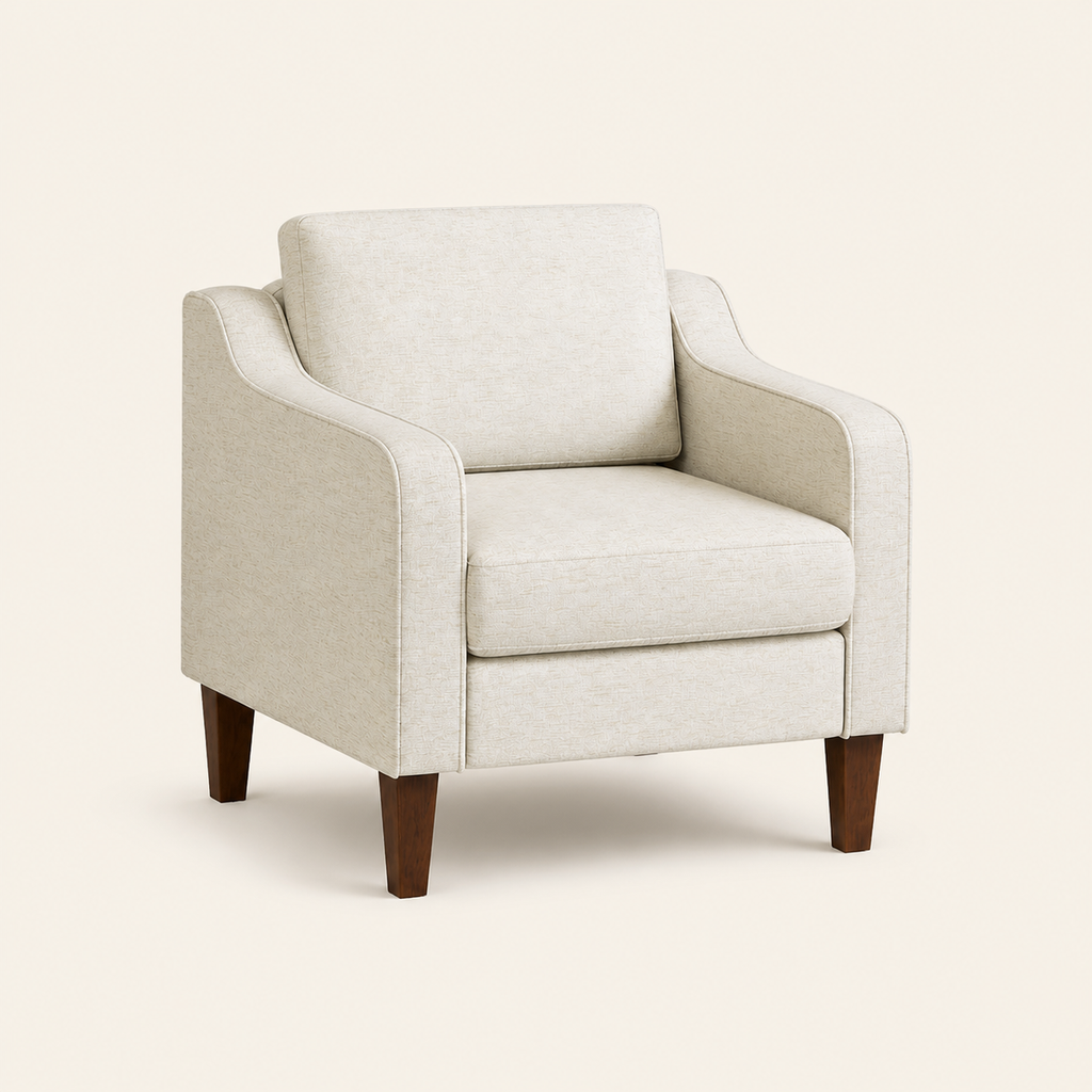 Beige Upholstered Accent Chair with Wood Legs