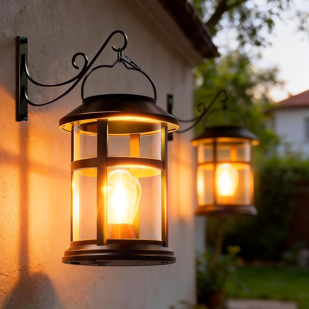 Classic Hanging Solar Lantern with Wall-Mount Hook