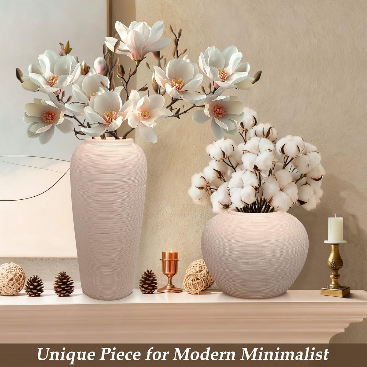 Tall Ceramic Vase 12 Inch Neutral Textured Vase,Cream Vase for Home Decor