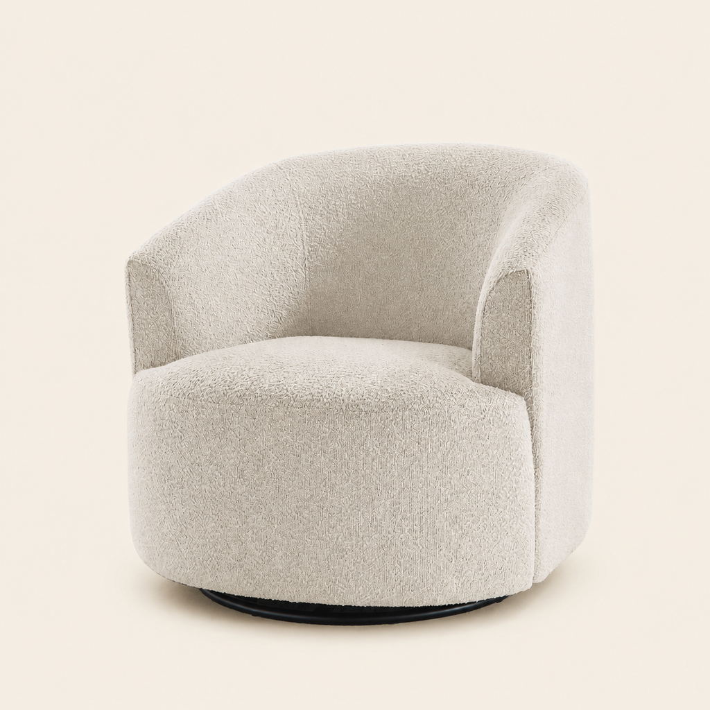 Cream Bouclé Swivel Barrel Chair