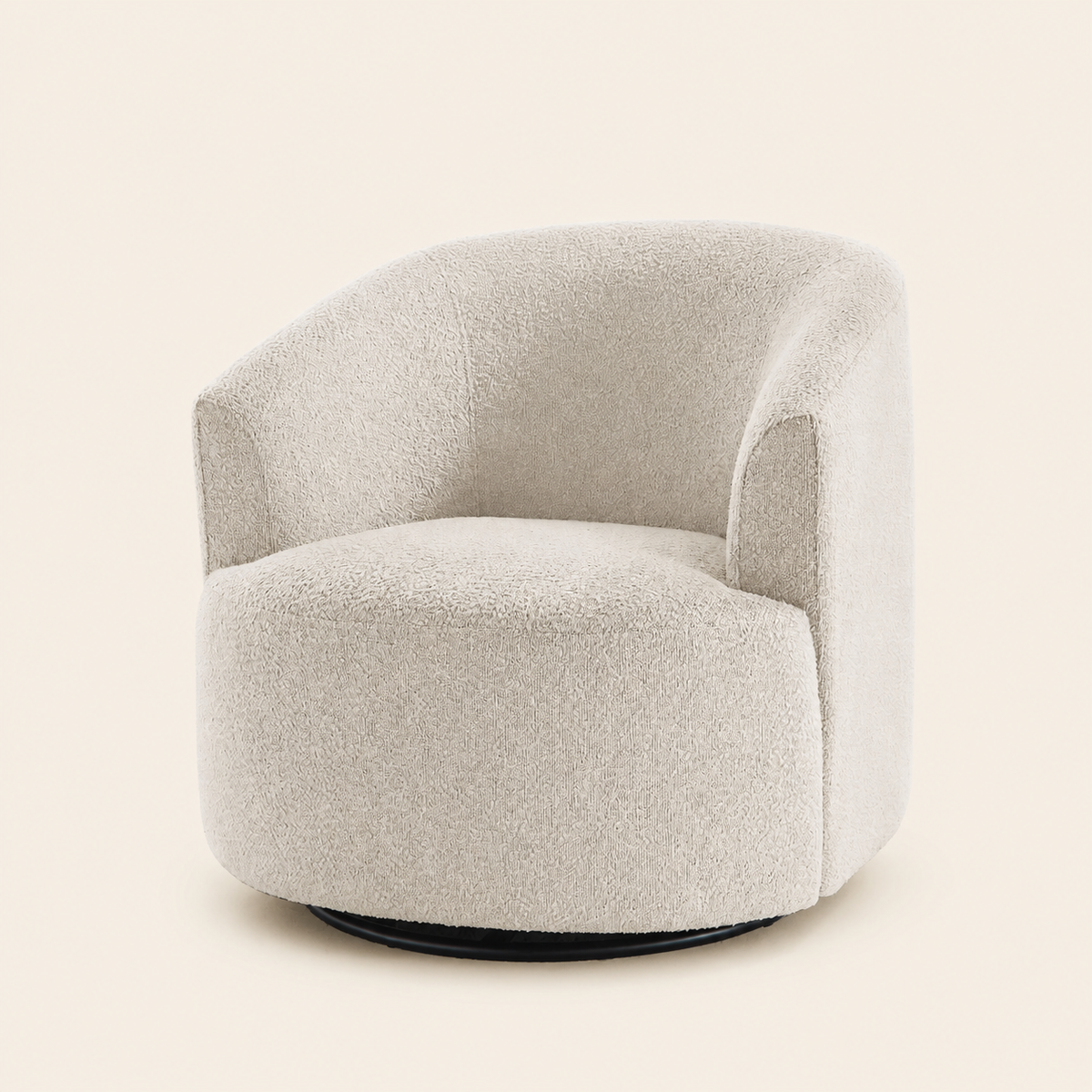 Cream Bouclé Swivel Barrel Chair