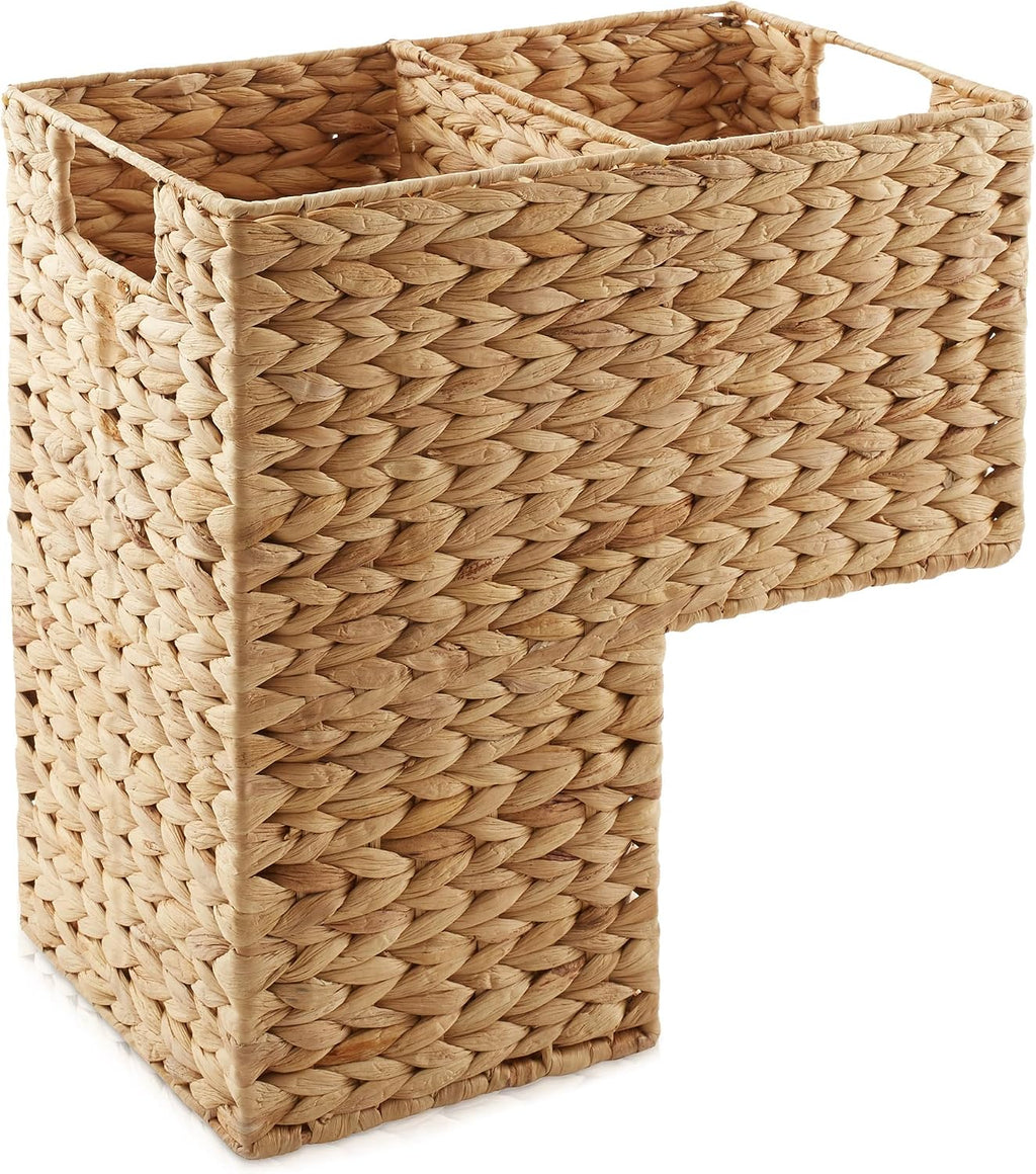 Stair Step Basket with Handles, Natural - Woven Water Hyacinth Staircase Basket Storage Bin Organizer