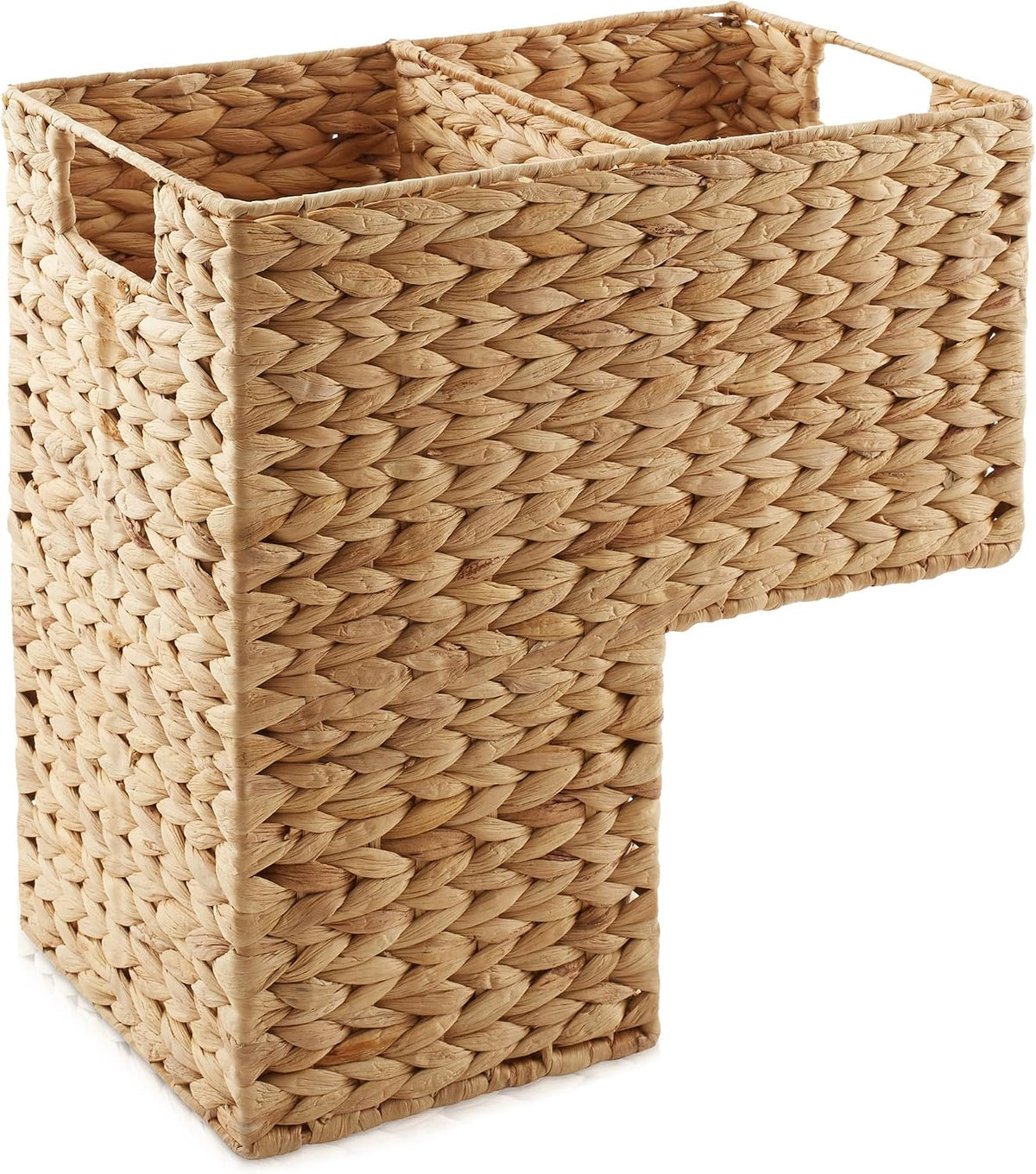 Stair Step Basket with Handles, Natural - Woven Water Hyacinth Staircase Basket Storage Bin Organizer