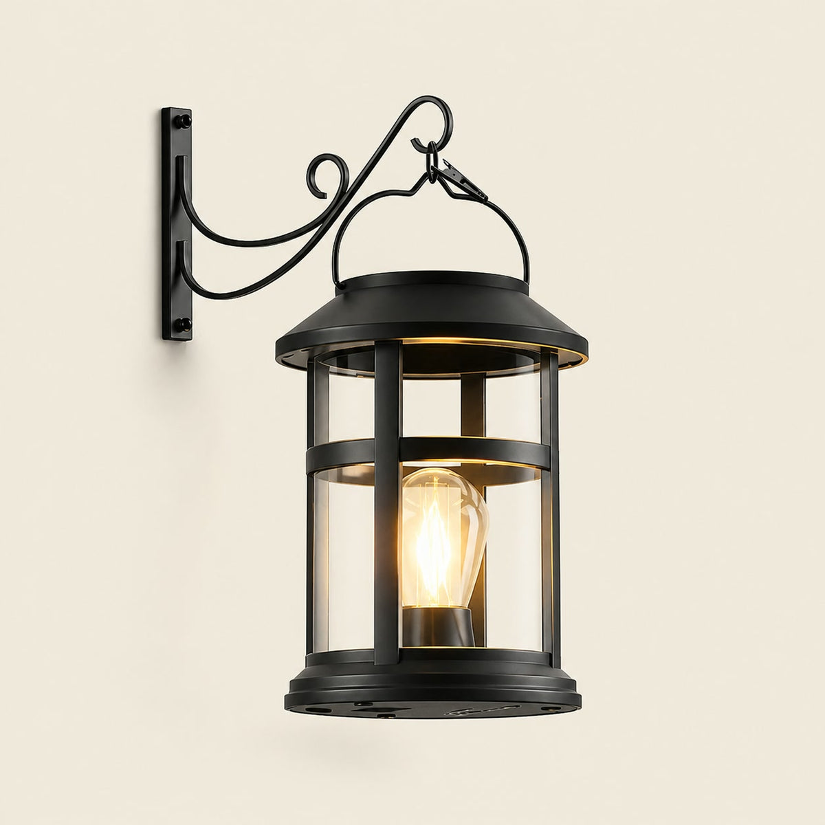 Classic Hanging Solar Lantern with Wall-Mount Hook
