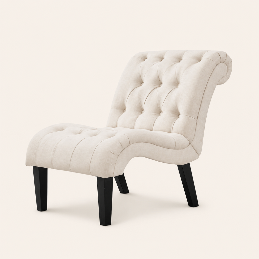 Ivory Tufted Linen Lounge Chair