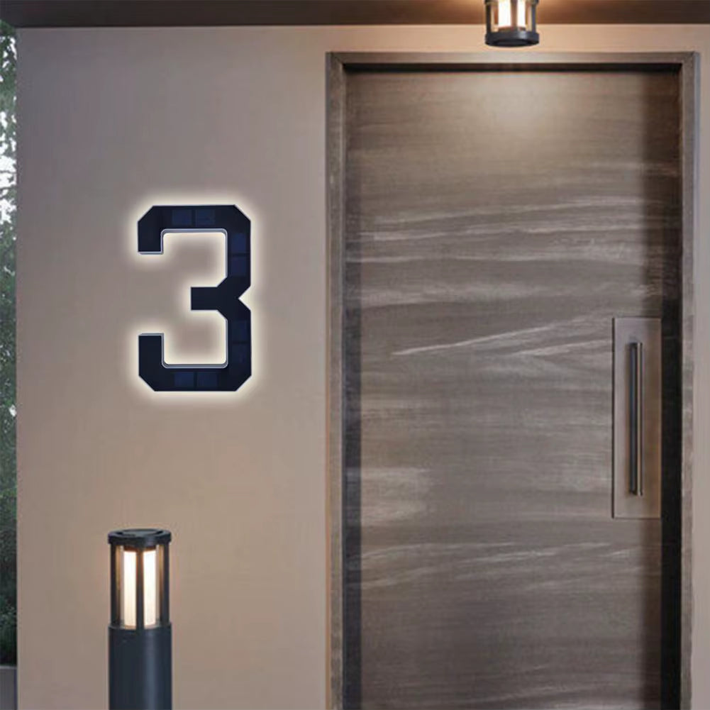 Modern Solar LED House Number Sign with Dusk Sensor