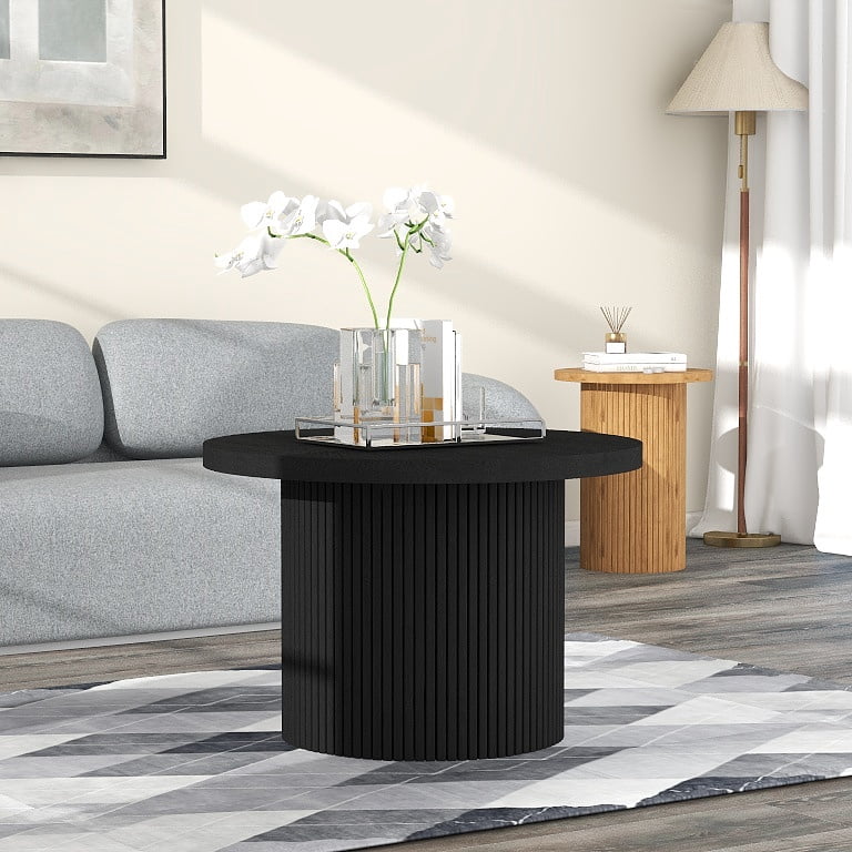 Black Fluted Pedestal Coffee Table, 23.6-Inch
