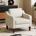 Beige Upholstered Accent Chair with Wood Legs