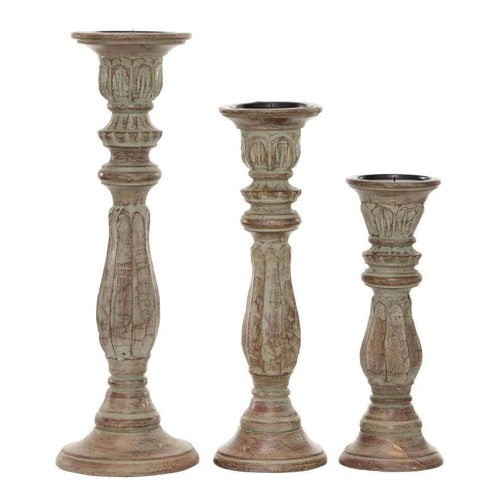 Brown Mango Wood Candle Holder (Set of 3)