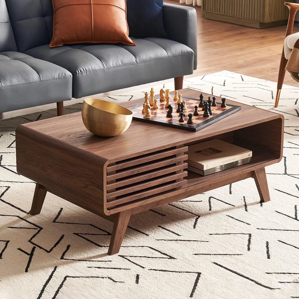 Ensley Walnut Coffee Table with Dual-Side Storage