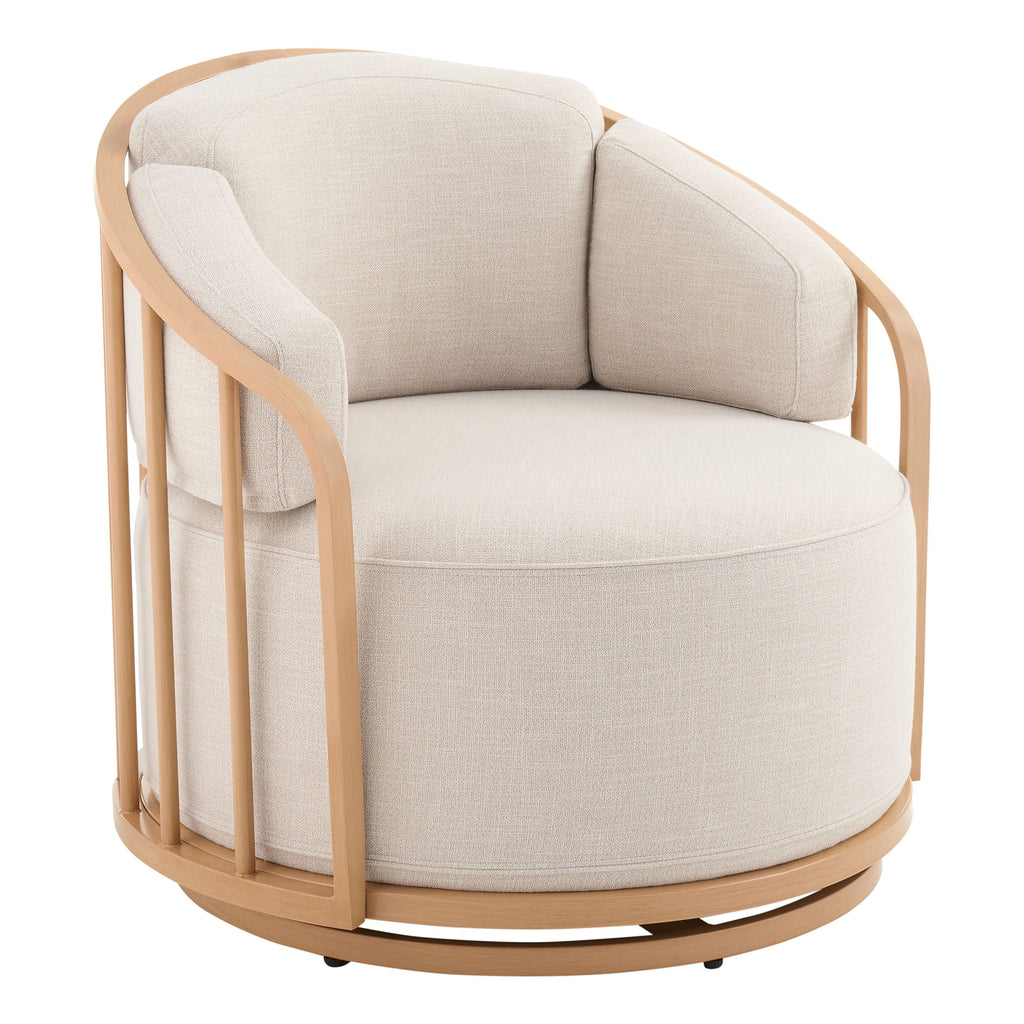 Cream Linen-Look Swivel Birdcage Accent Chair