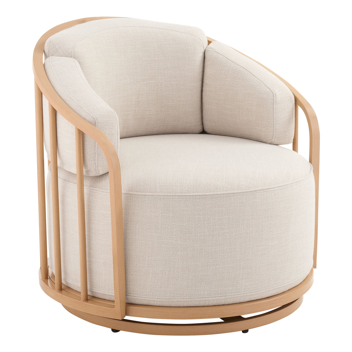 Cream Linen-Look Swivel Birdcage Accent Chair