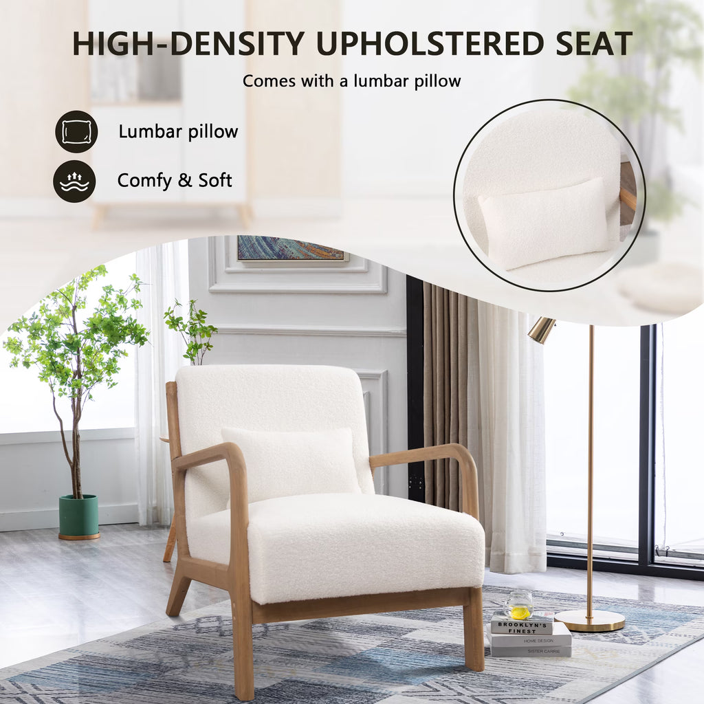 Ivory Textured Accent Chair with Solid Wood Frame