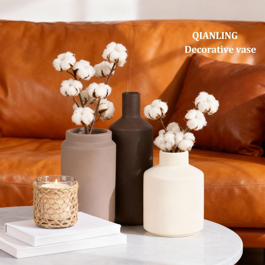 Ceramic Vase Set of 3 - Modern Neutral Vases Home Decor, Minimalism Decorative Vases, Boho Decor Small Flower Vase for Shelf, Dining Table Entryway Mantel Centerpiece Bookshelf Living Room Bathroom