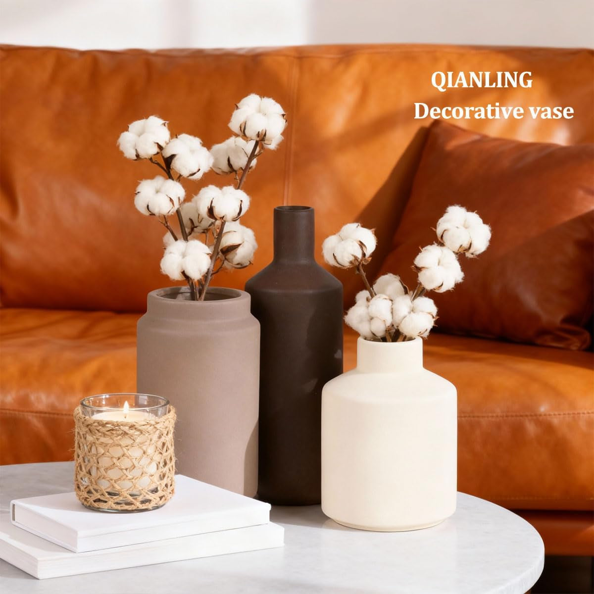 Ceramic Vase Set of 3 - Modern Neutral Vases Home Decor, Minimalism Decorative Vases, Boho Decor Small Flower Vase for Shelf, Dining Table Entryway Mantel Centerpiece Bookshelf Living Room Bathroom