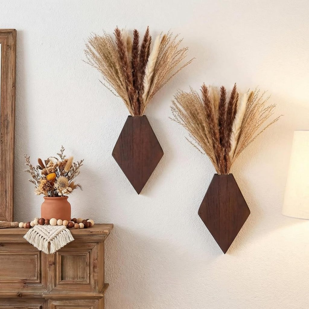 2 Pcs Wooden Wall Planters, Brown, Regular Style