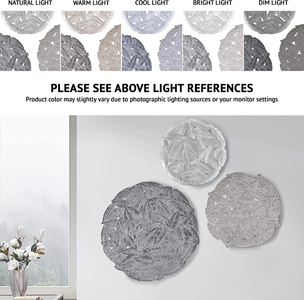 Wall Art Living Room Metal Decor - Home Accent Modern Kitchen Dining Decoration, Ready to Hang Panel for Bedroom, Multi-Sizes, Rossi Grey 3 Piece
