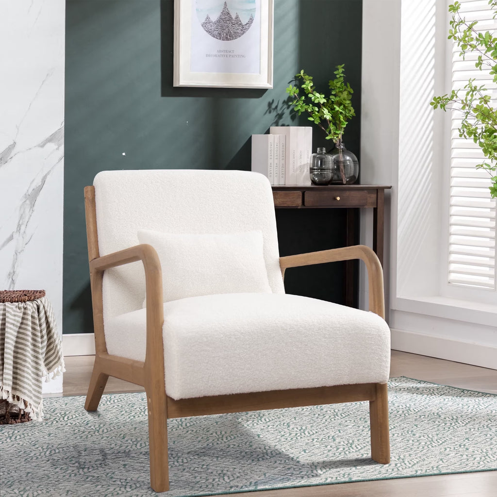 Ivory Textured Accent Chair with Solid Wood Frame