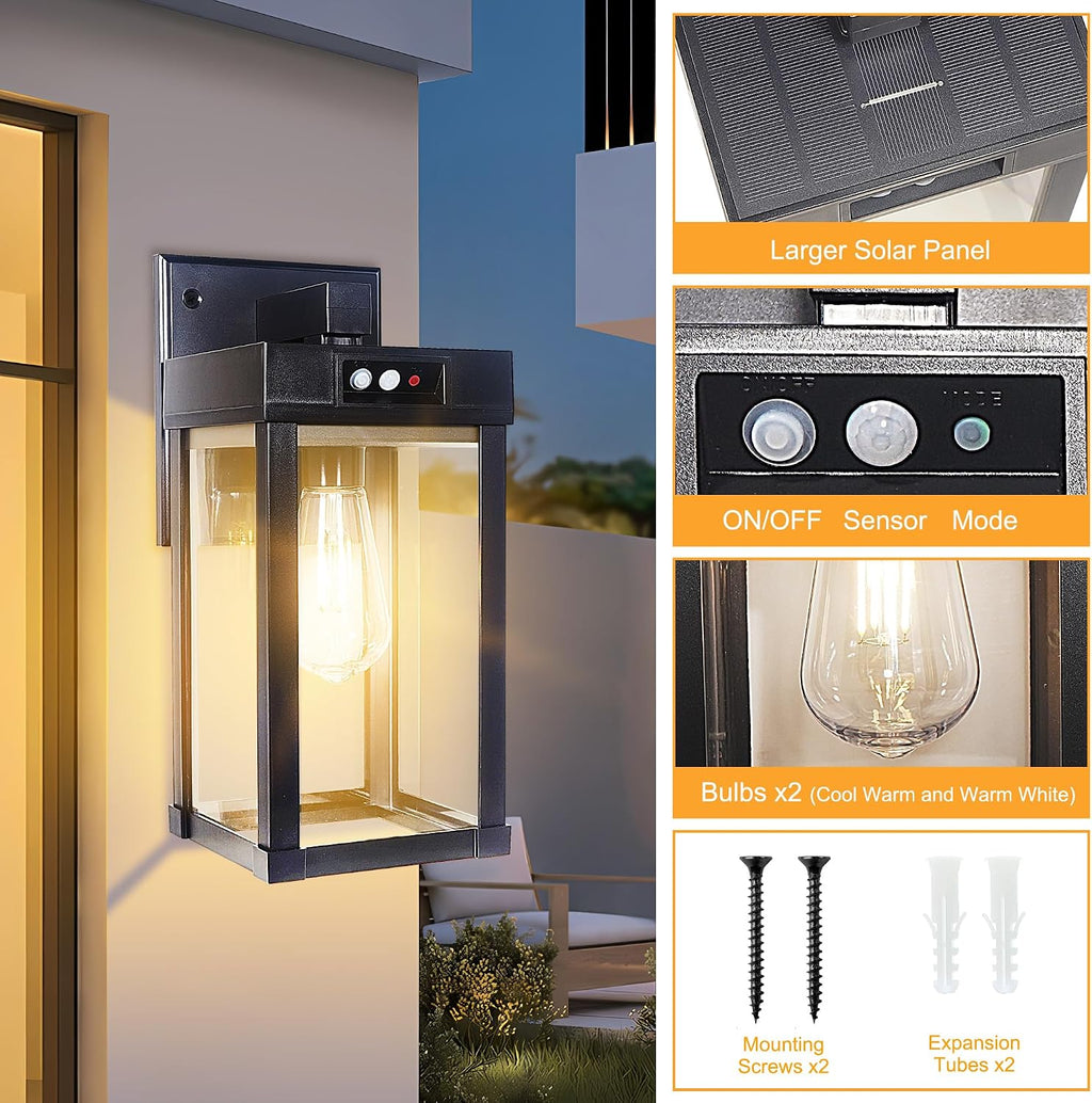 2-Pack Solar Motion Sensor Wall Lights with 3 Modes
