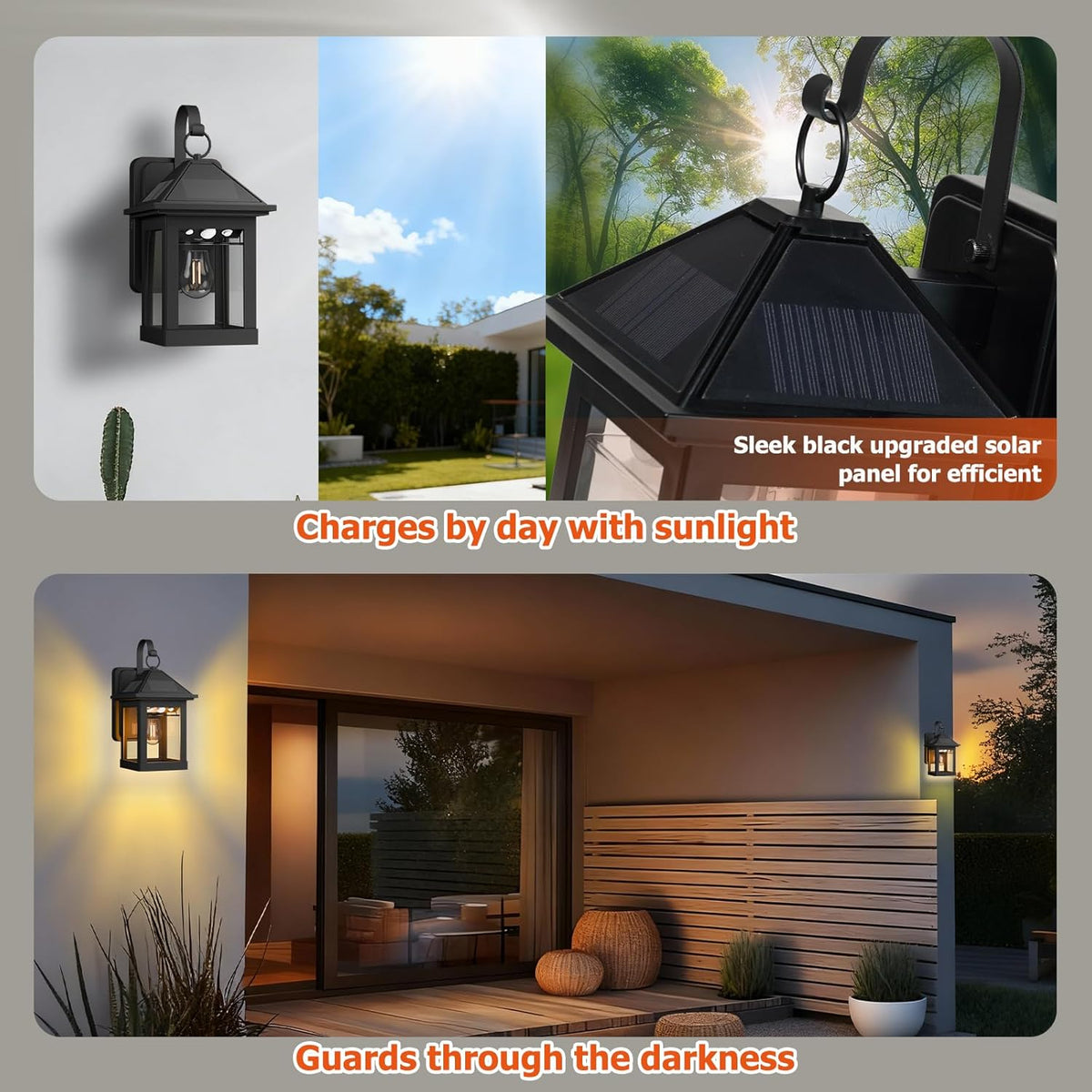 2-Pack Solar Wall Lanterns with Motion Sensor
