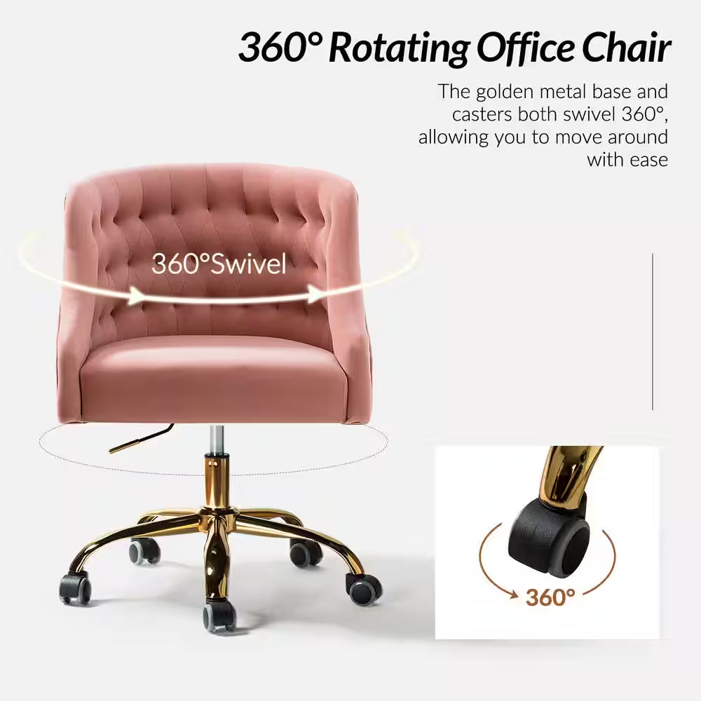 Mid-Century Pink Velvet Tufted Office Chair