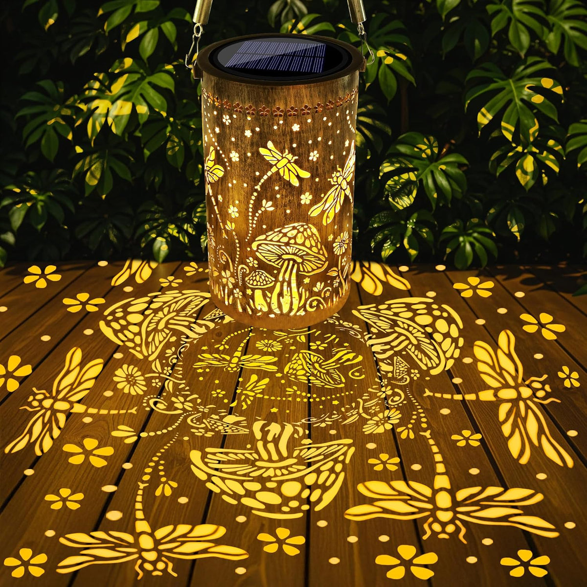 Decorative Solar Lantern with Patterned Light Projection