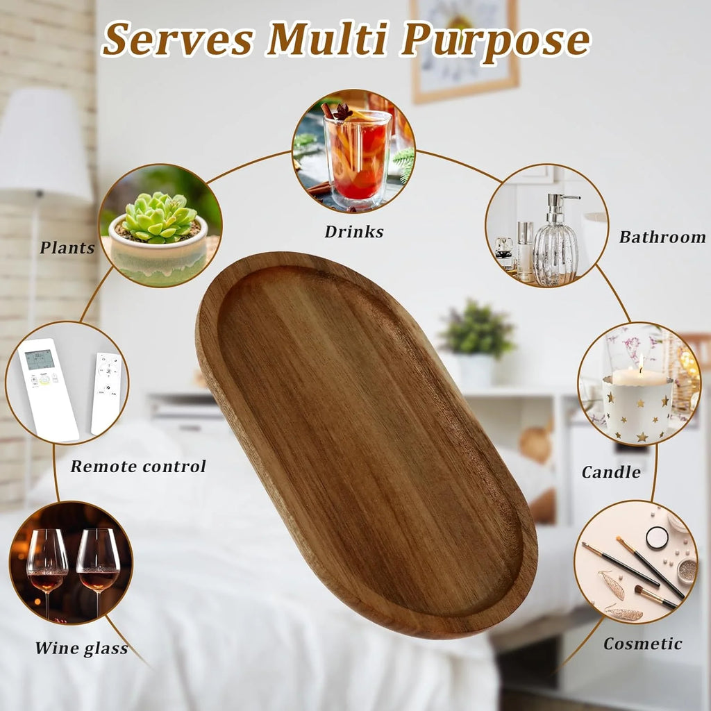 Oval Charcuterie Plates 7.8”×4.6” Wooden Serving Trays Board Decorative Tray Natural Wood Serving Platters Small Oval Wood Plate Bathroom Counter Tray for Kitchen Bathroom(Acacia Wood)