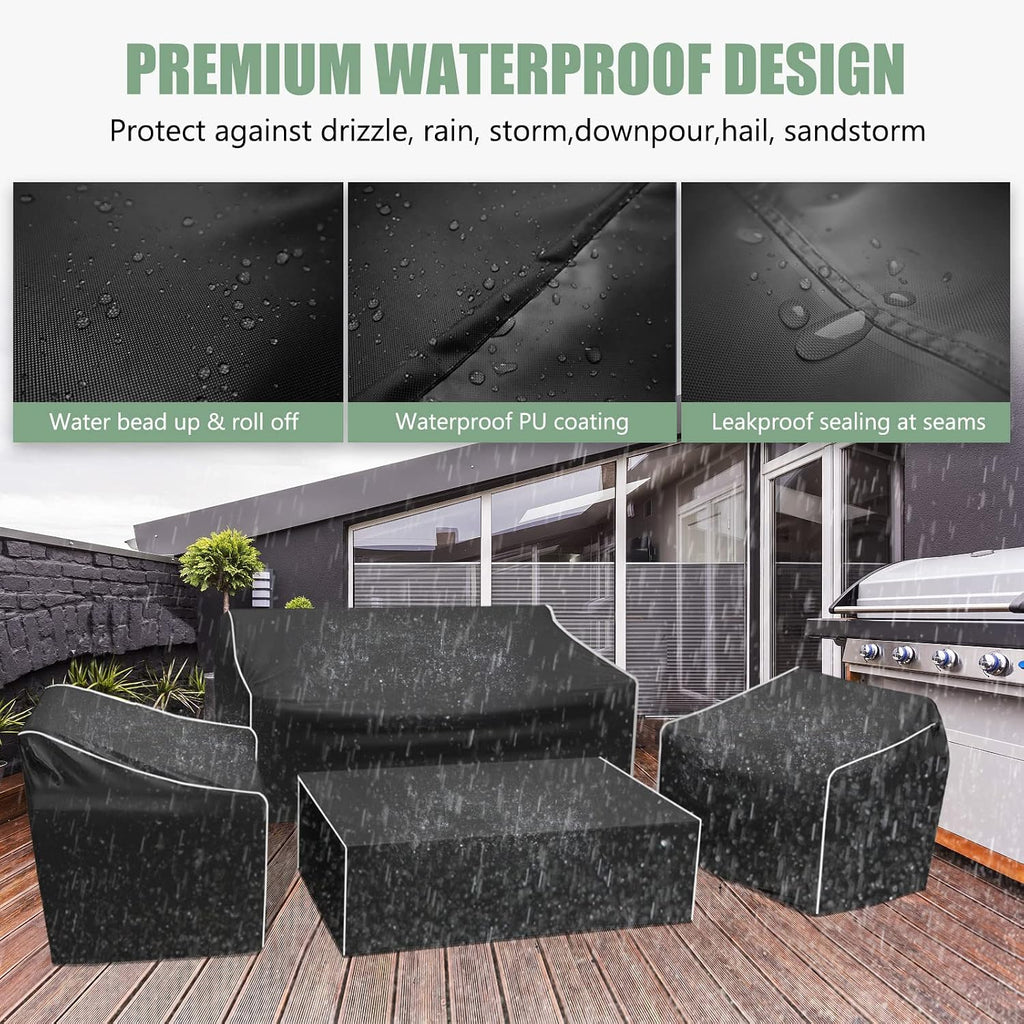 4-Piece 600D Waterproof Patio Furniture Cover Set, Black