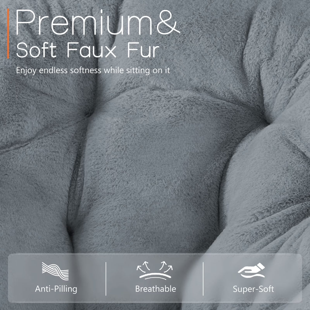 Gray Faux Fur Foldable Saucer Chair for Adults