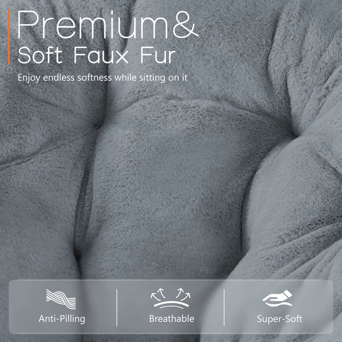 Gray Faux Fur Foldable Saucer Chair for Adults