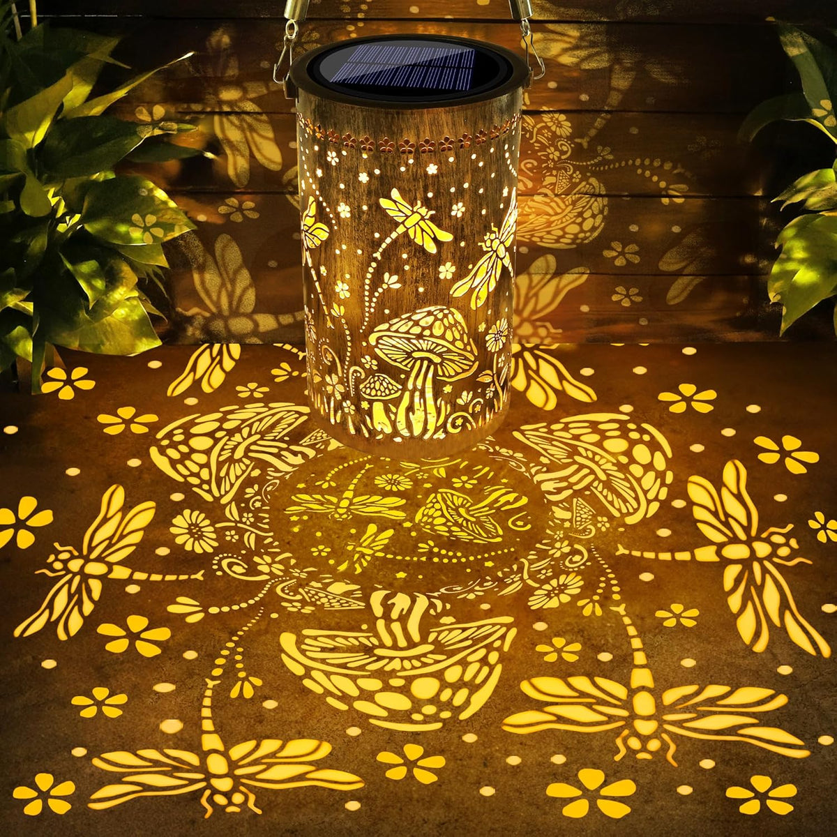 Decorative Solar Lantern with Patterned Light Projection