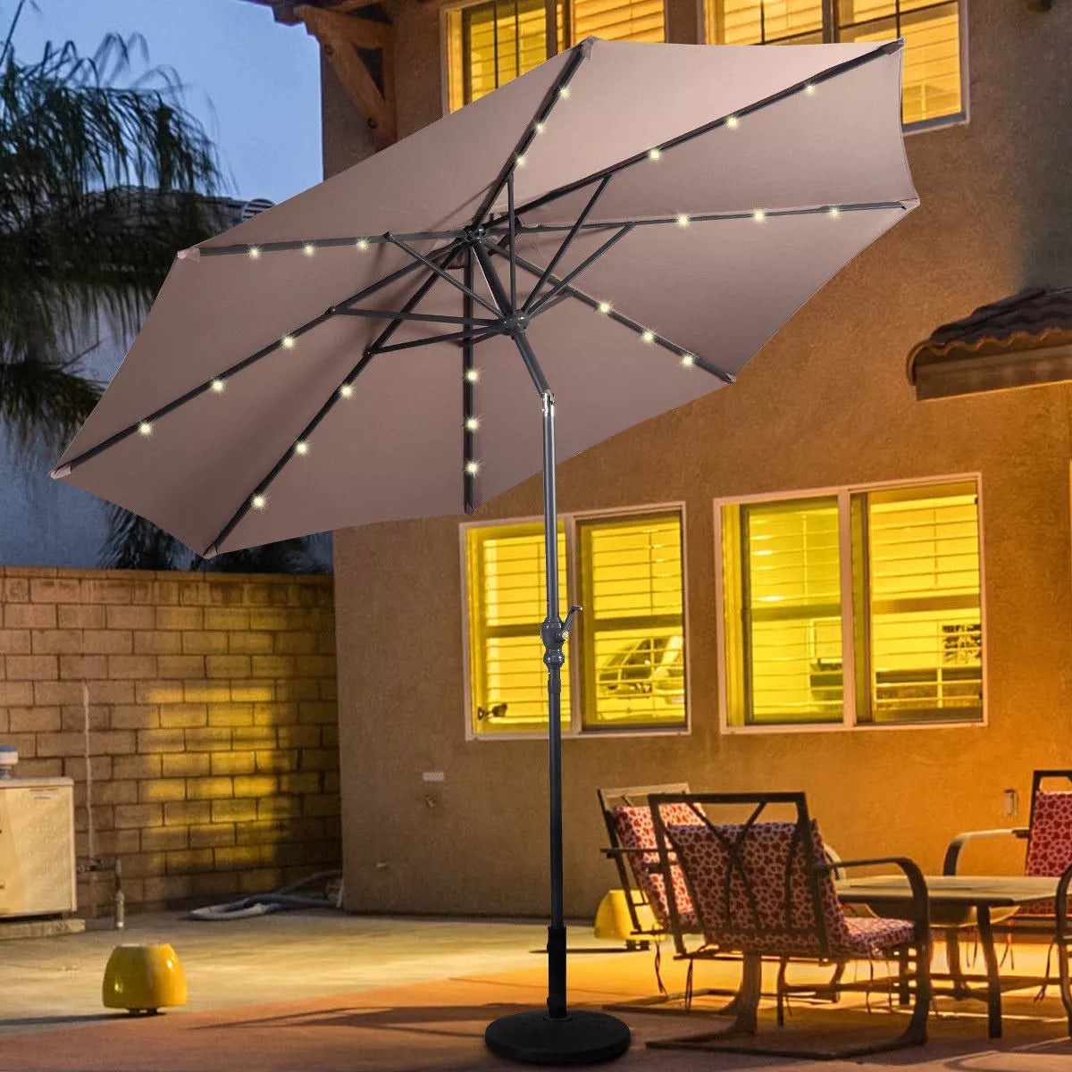 Costway 10FT Patio Solar Umbrella LED Patio Market Steel Tilt W/Crank Outdoor Orangeblue New