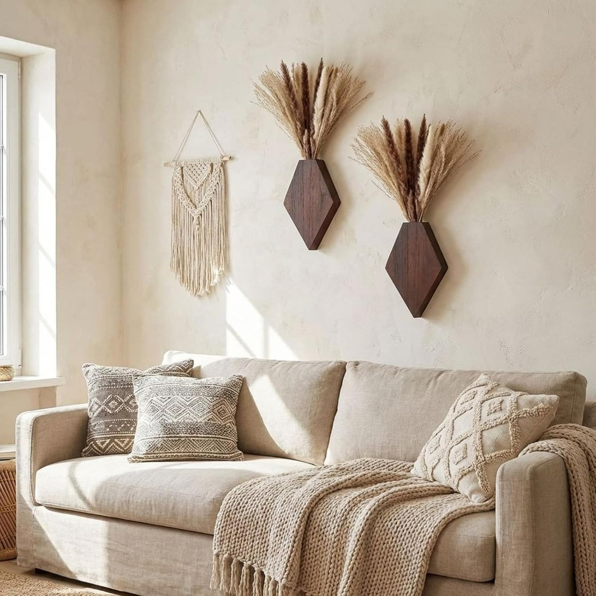 2 Pcs Wooden Wall Planters, Brown, Regular Style
