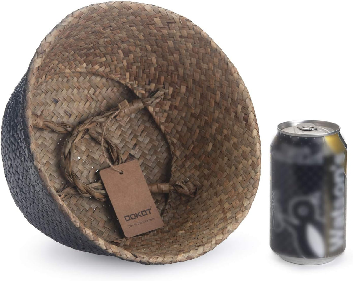 Seagrass Storage Basket, Natural Woven Storage Basket (Black 7 Inch D X 8 Inch H)
