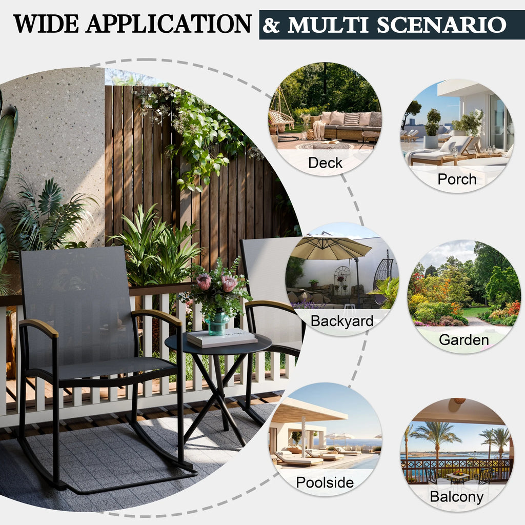 Outdoor Rocking Bistro Set 3 Piece Metal Patio Porch Furniture with 2 Patio Rocking Chairs 1 Patio Table,Light Gray