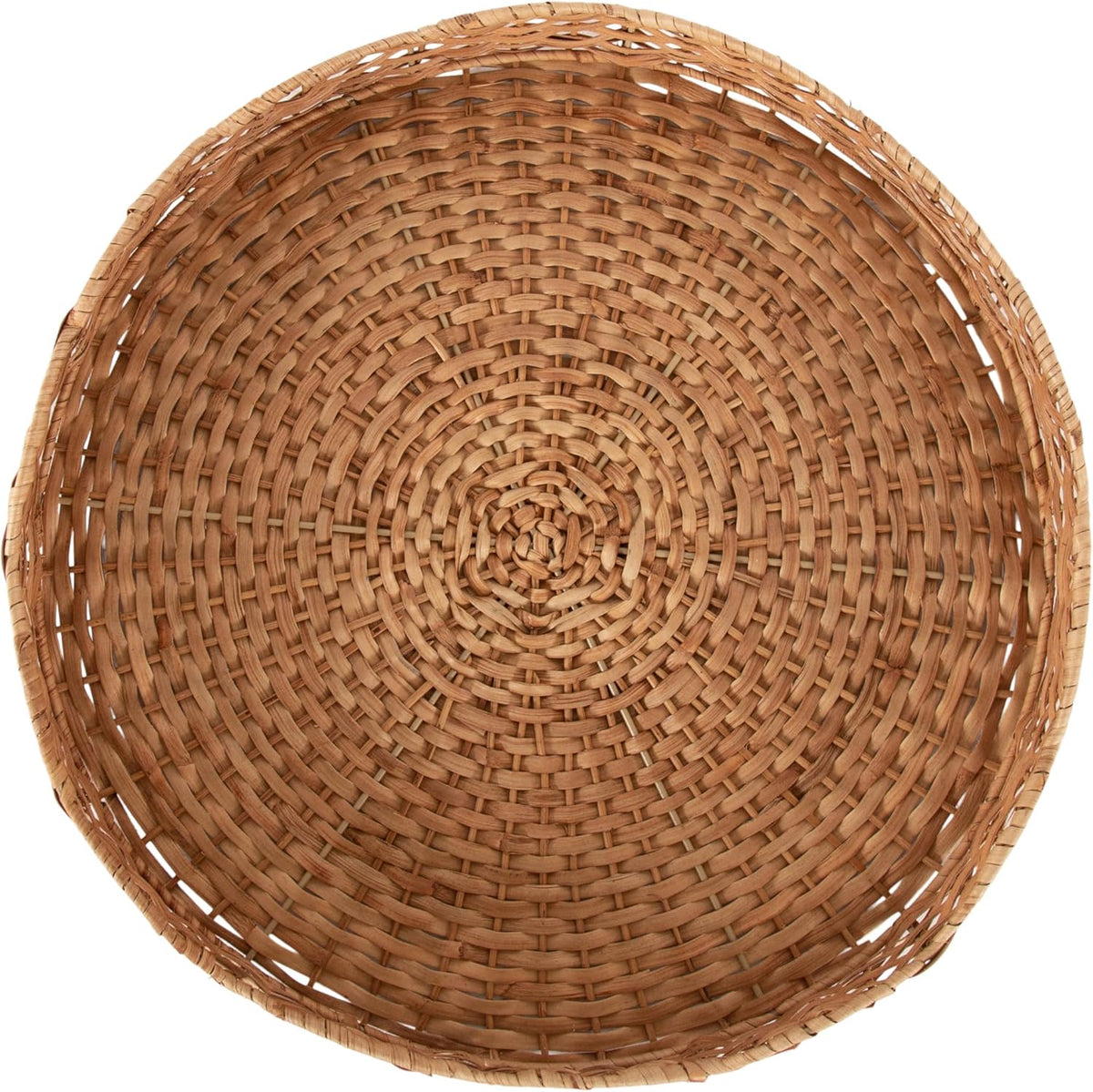 Wavley Modern round Scalloped Woven Rattan Tray, 18 Inch Diameter, Natural Rattan, Decorative Wavy Boho Tray for Use as Versatile Ottoman Tray or Serving Platter