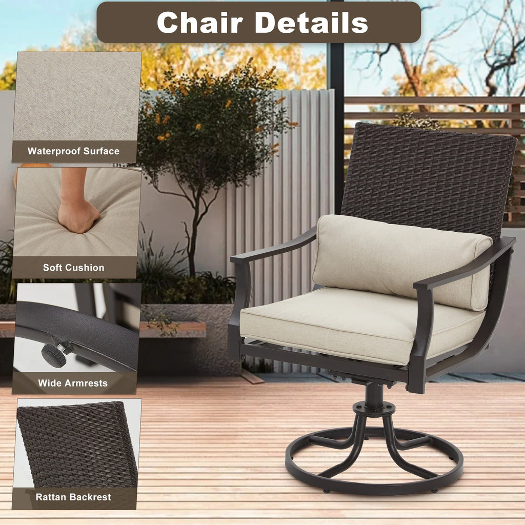 Outdoor Patio Dining Set with Swivel Chairs, Dining Table with Umbrella Hole, Metal Patio Furniture for Backyard Deck Patio