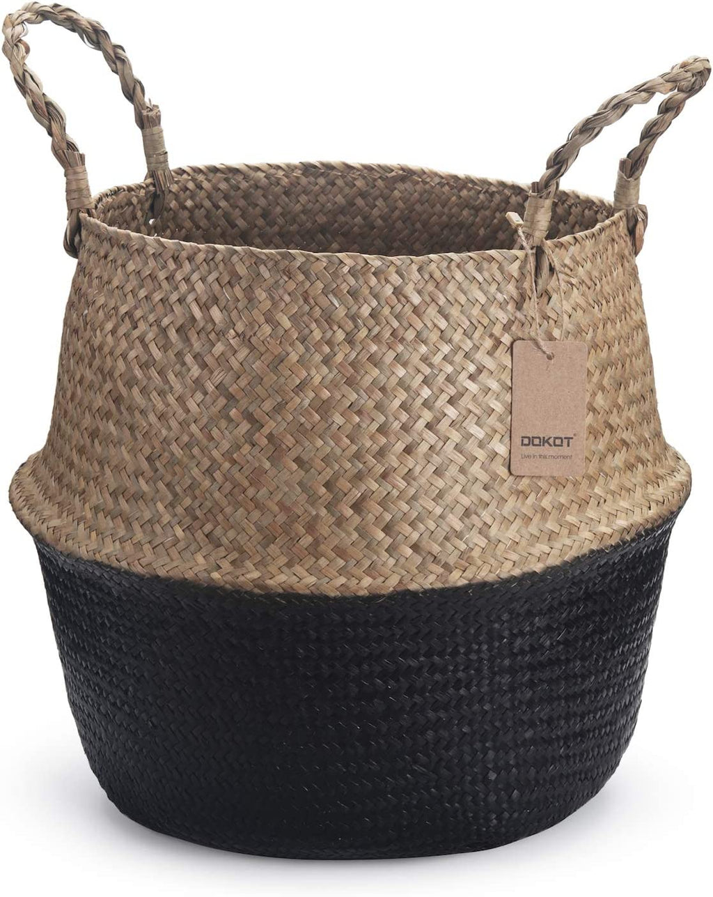 Seagrass Storage Basket, Natural Woven Storage Basket (Black 7 Inch D X 8 Inch H)