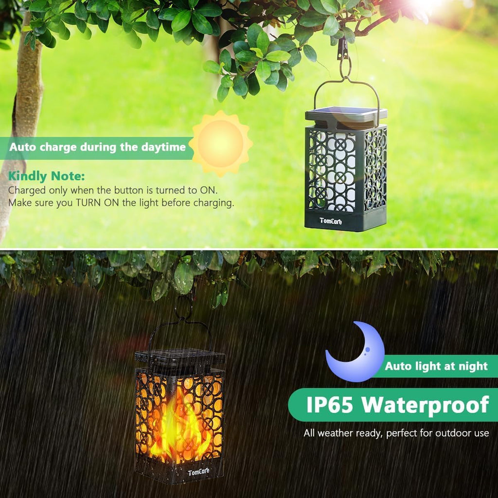 2-Pack Solar Flickering Flame Lanterns, IP65 Waterproof