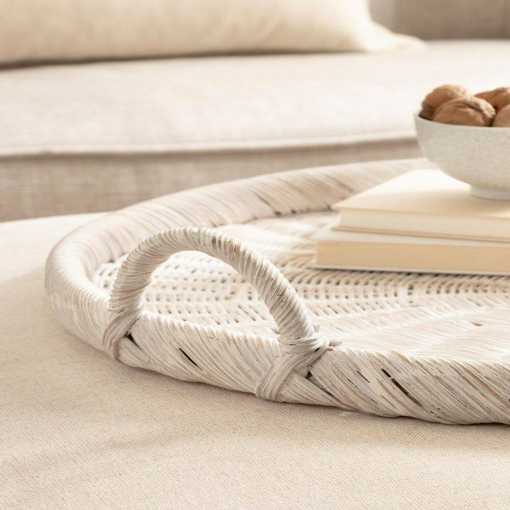 Cormont White round 22 In. Rattan Decorative Tray
