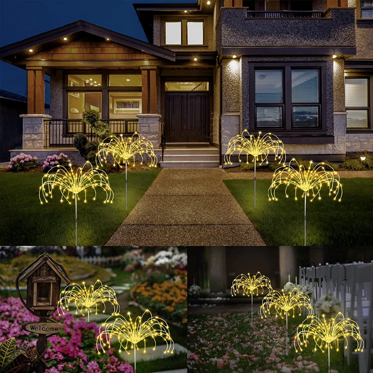 Solar Firework Garden Lights, 4-Pack, 120 LEDs Each, Warm White