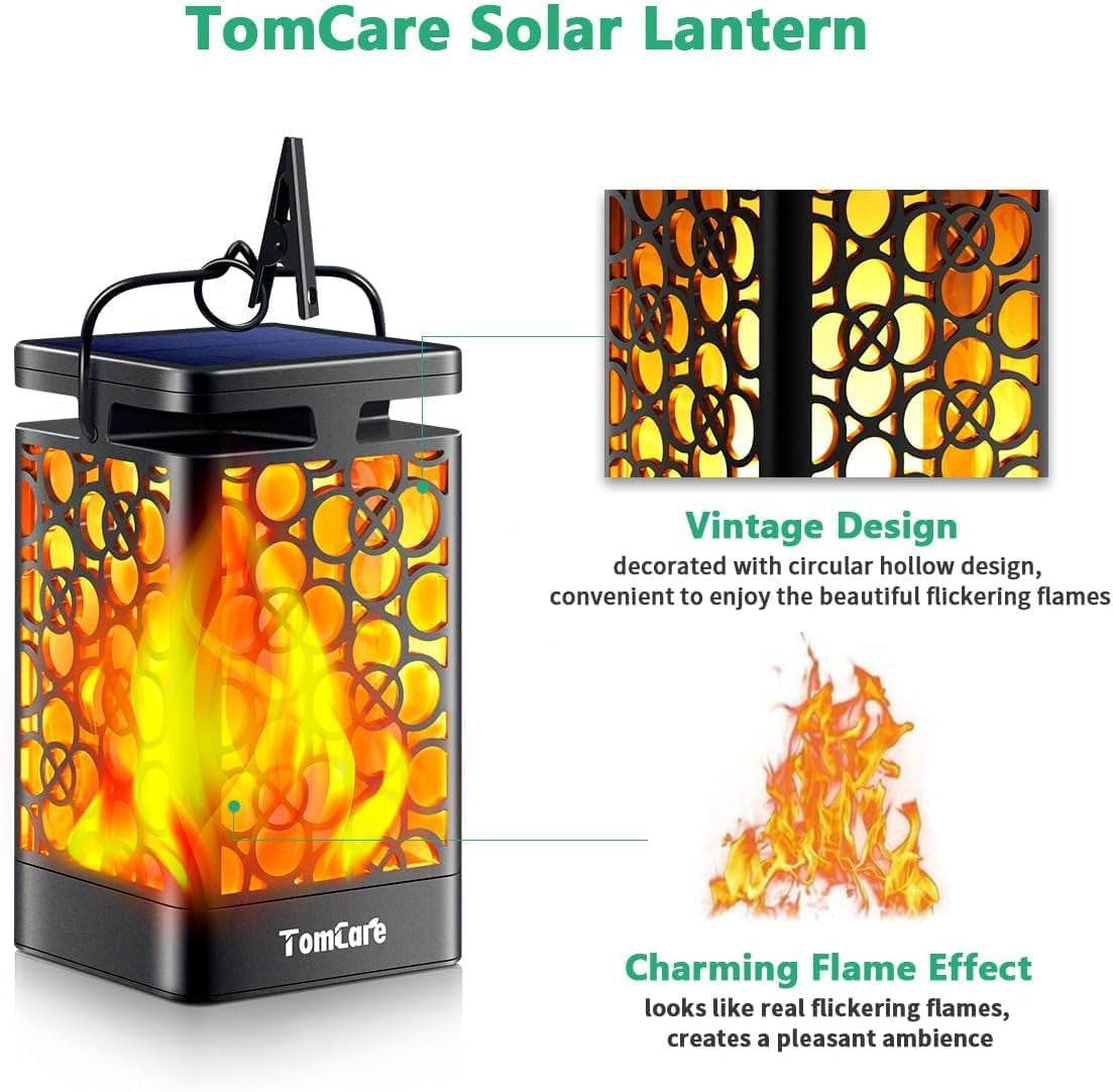 2-Pack Solar Flickering Flame Lanterns, IP65 Waterproof