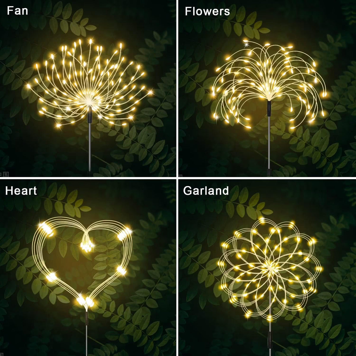 Solar Firework Garden Lights, 4-Pack, 120 LEDs Each, Warm White