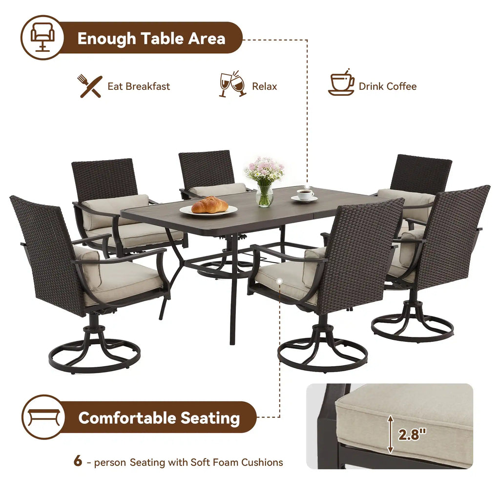 Outdoor Patio Dining Set with Swivel Chairs, Dining Table with Umbrella Hole, Metal Patio Furniture for Backyard Deck Patio