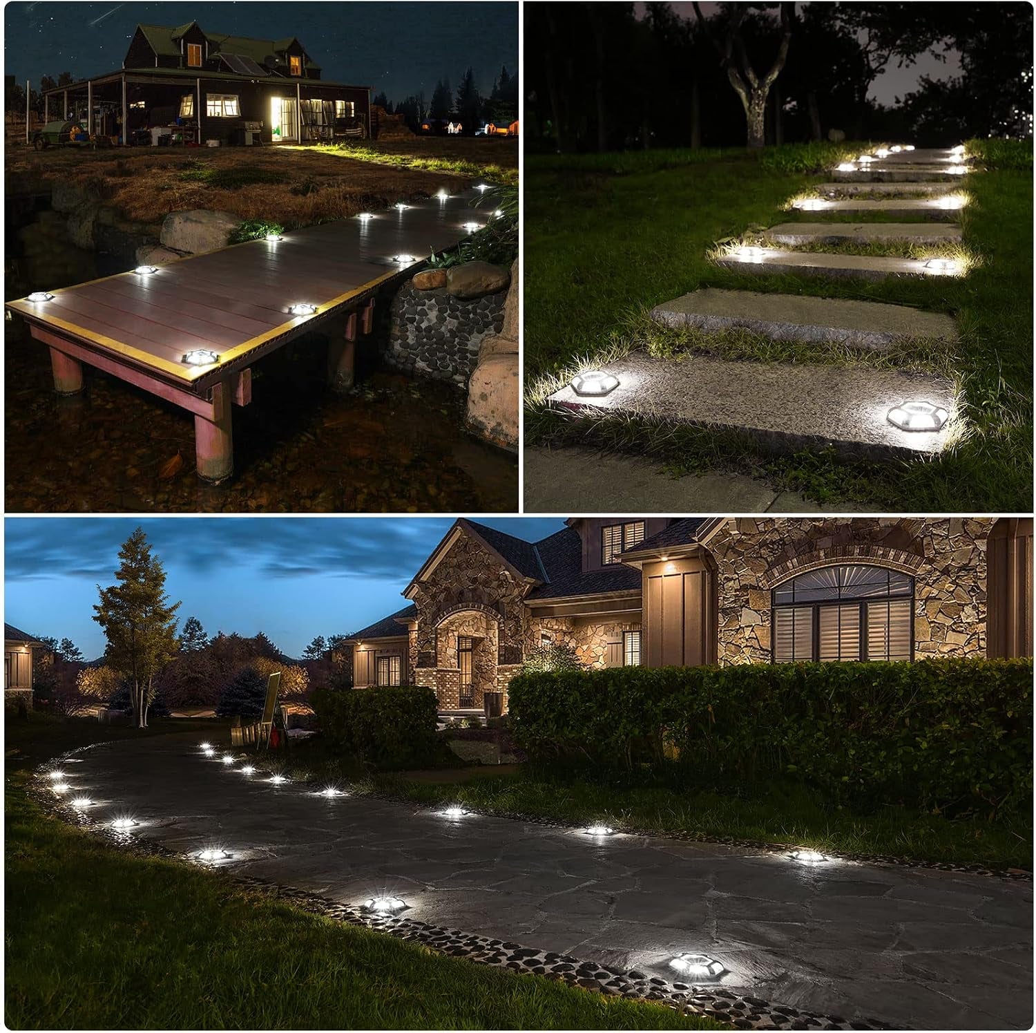 12-Pack Solar Driveway & Deck Lights, Dual-Color Waterproof