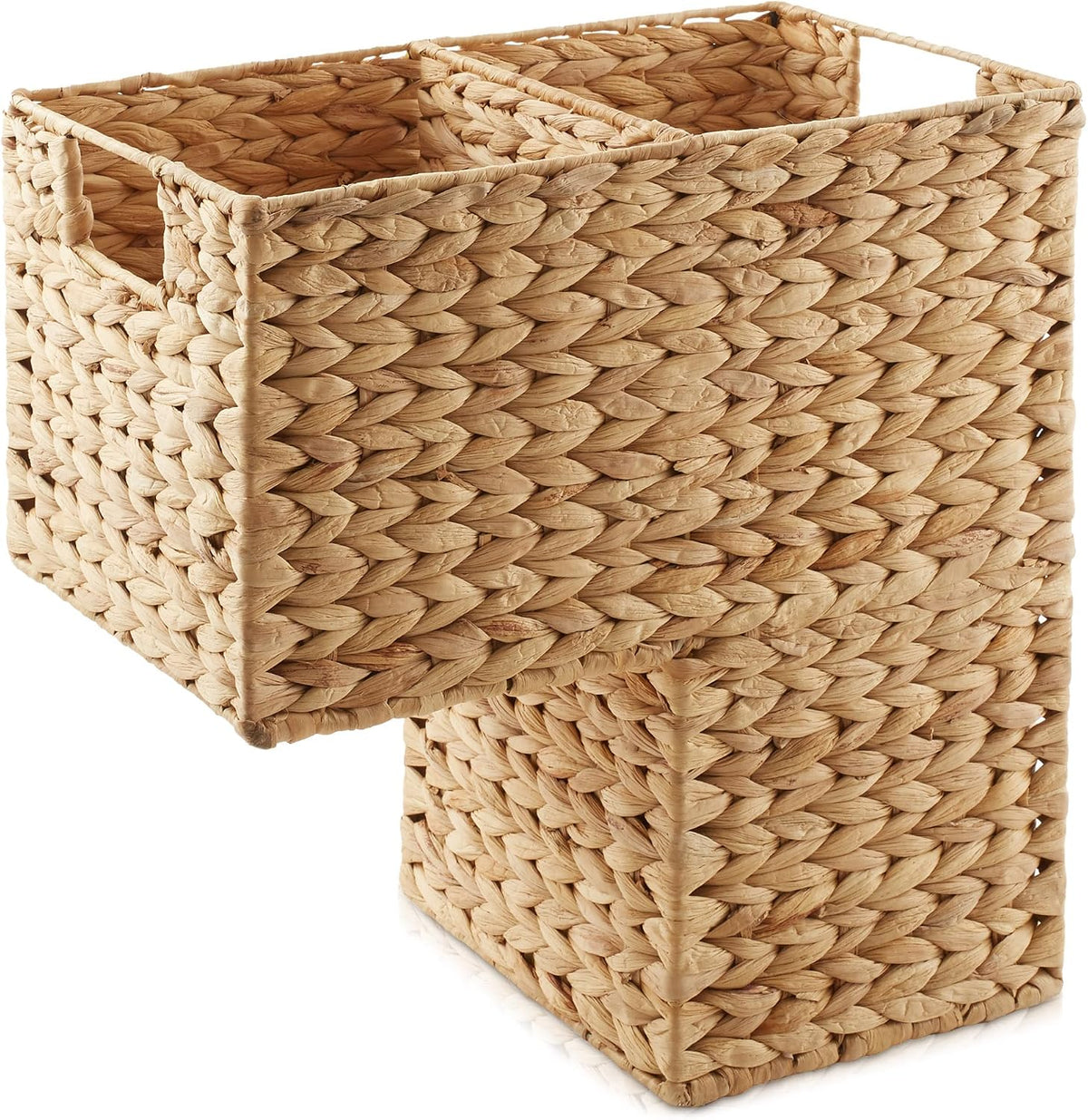 Stair Step Basket with Handles, Natural - Woven Water Hyacinth Staircase Basket Storage Bin Organizer