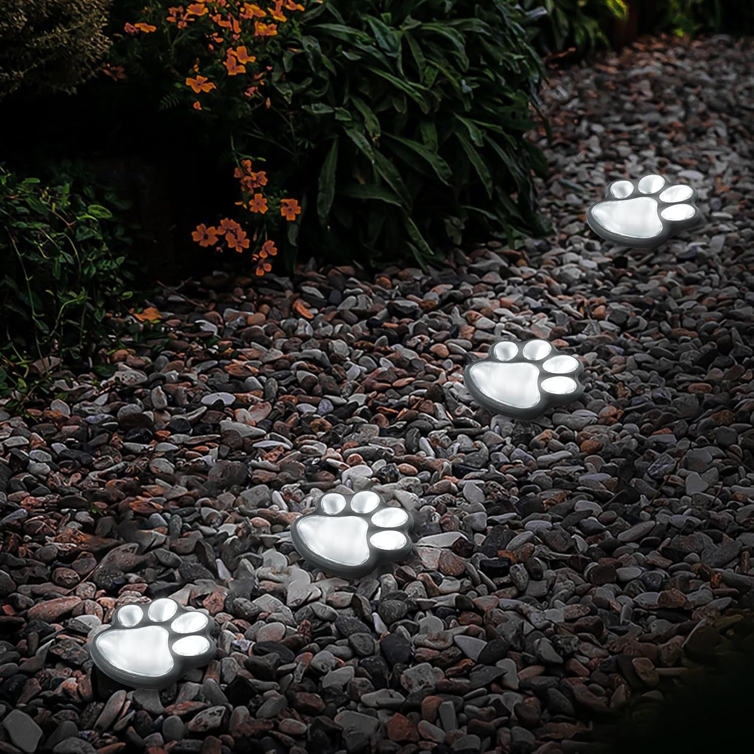 4-Pack Solar Paw Print Pathway Lights, IP55 Waterproof