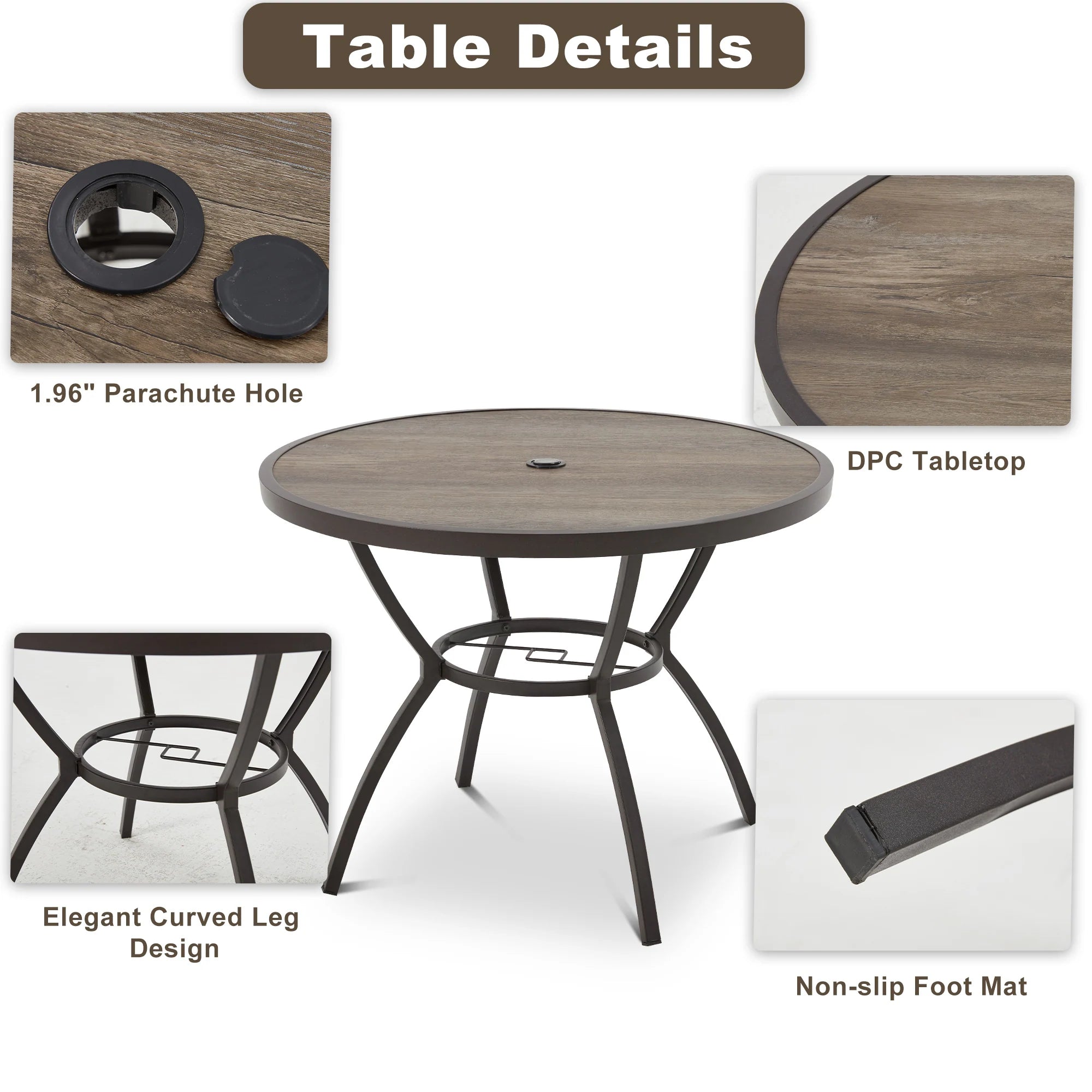 Outdoor Patio Dining Set with Swivel Chairs, Dining Table with Umbrella Hole, Metal Patio Furniture for Backyard Deck Patio